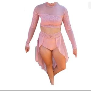 Balera open front lace mesh skirt and mock neck Crop top dance Adult Medium